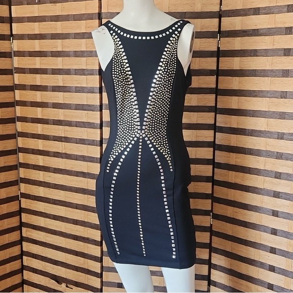 Bebe XSmall Black Studded Low Back Bodycon Mini Dress - Picture 4 of 5